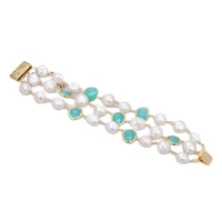 gg jewelry 3 rows natural cultured white baroque pearl green crystal wrap bracelet handmade for women