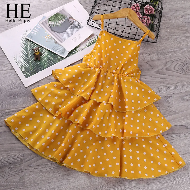 

HE Hello Enjoy Girls Clothes Dress Summer Kids Clothing For Children Dress Teenagers Dot Sling Girl Outfits Infantil 4 8 12Y