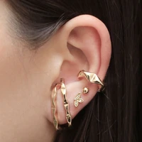 4pcs simple geometric c shaped clip earrings for women gold color metal pierced earrings ear cuff ear hook punk party jewelry