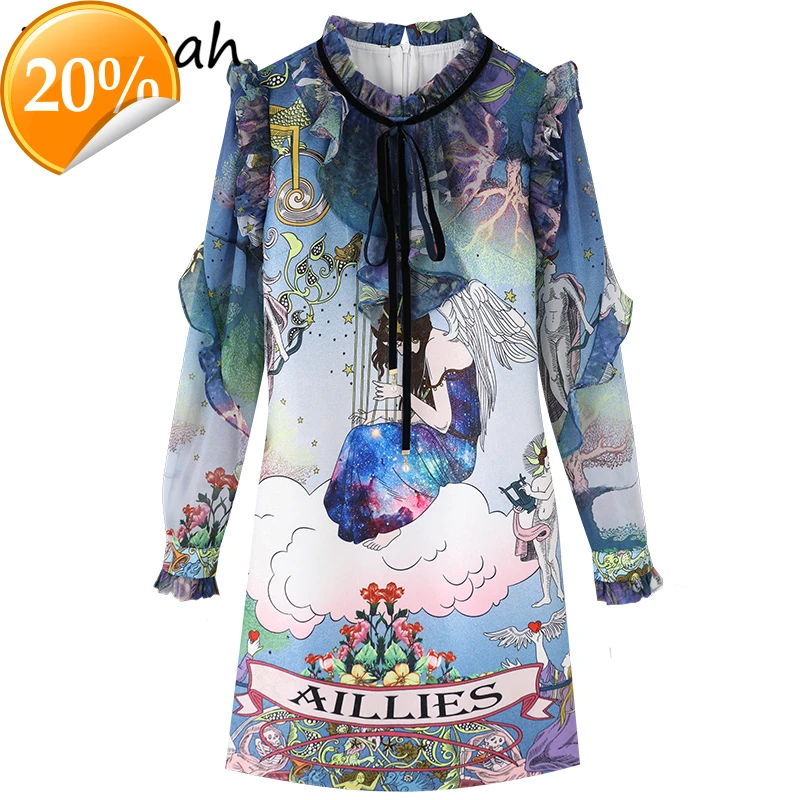 

New 2021 Summer Women Fashion Track Party Short dress Long arm Shoulder Printed Ladies A-line Vestidos