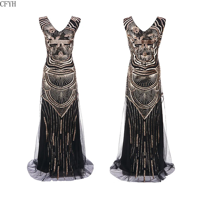 

New Sundress Sequined 1920s Summer Gatsby Dress Embroidery Tassels Flapper Dress Sleeveless V Neck Women Sexy Party Clothing