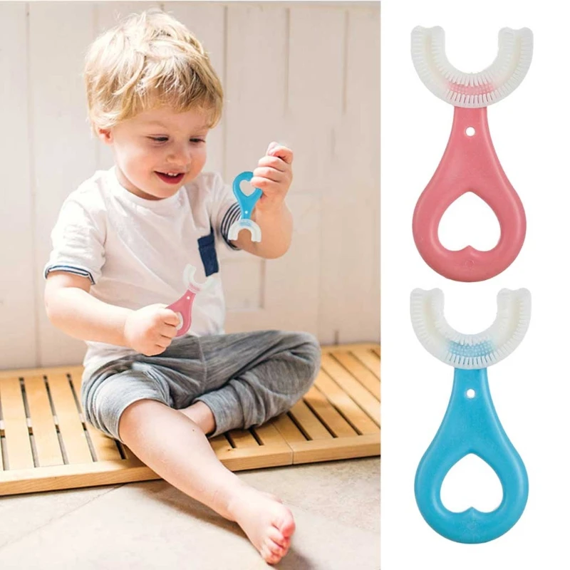 Cepillo de dientes en forma de U para beb&eacute;, cuidado bucal para ni&ntilde;os, pr&aacute;ctico y Simple, de silicona-0