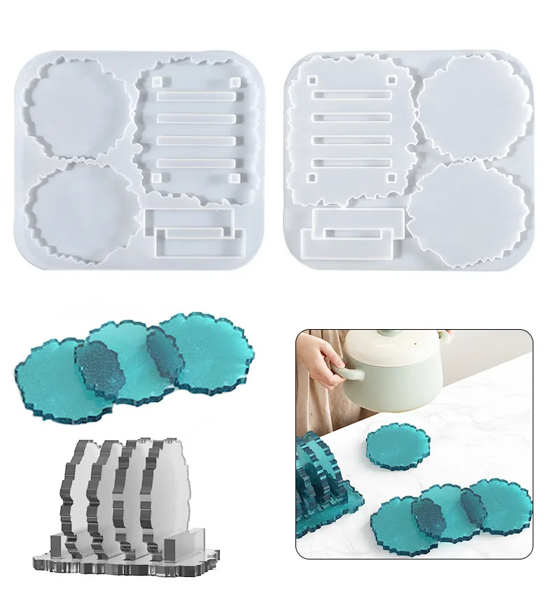 

Wave Coaster Mold Set with Storage Rack for DIY Epoxy Resin Silicone Mold Kitchen Insulation Pad Home Desktop Decoration