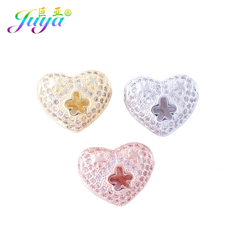 Ажурные бусины Juya Ali Moda с сердечками из циркония микрозакрепкой для женщин