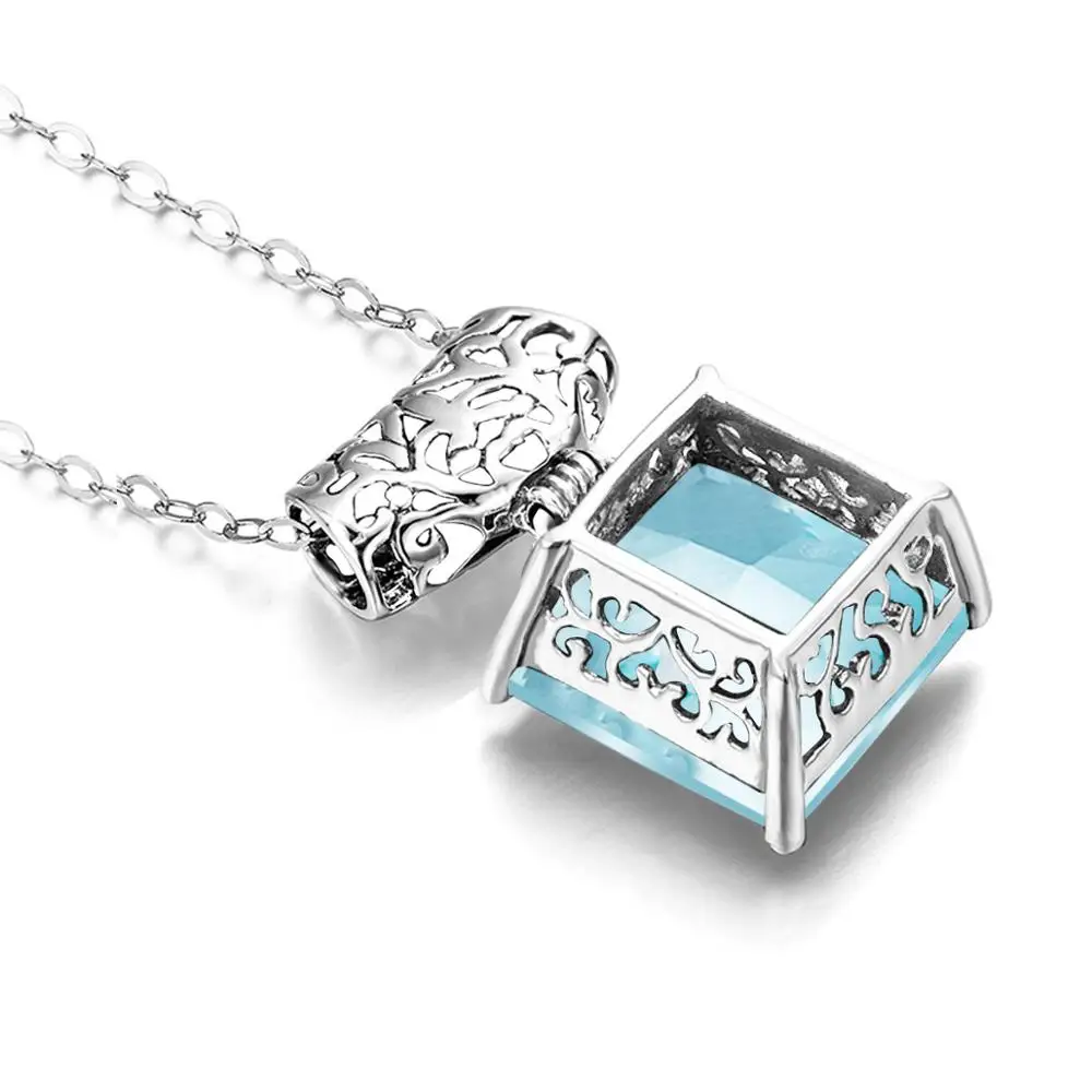 Аквамариновое ожерелье кулон Настоящее 925 стерлингового серебра кулоны из