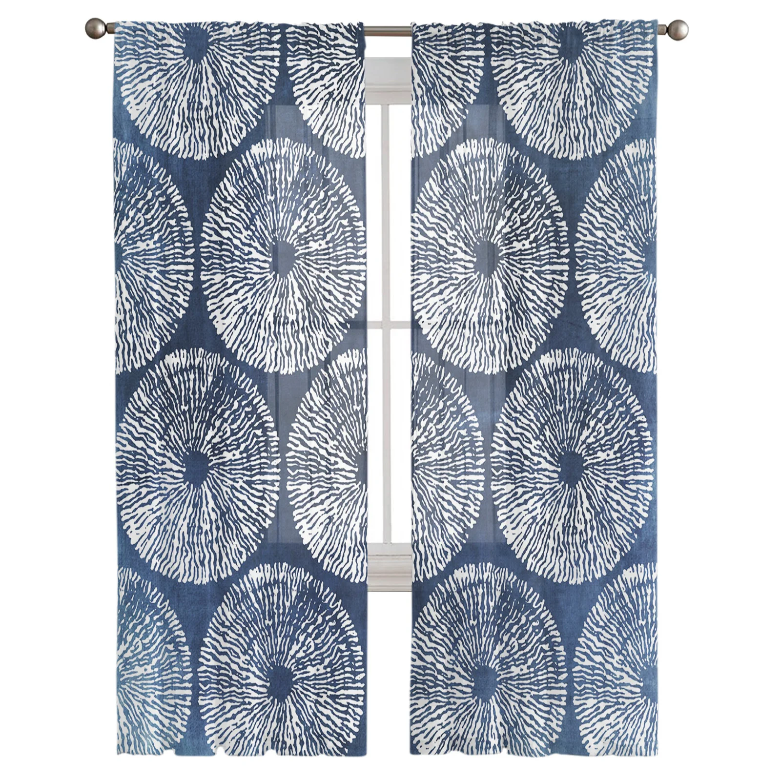 Текстурные прозрачные Занавески цвета индиго для загородного дома шторы из тюля