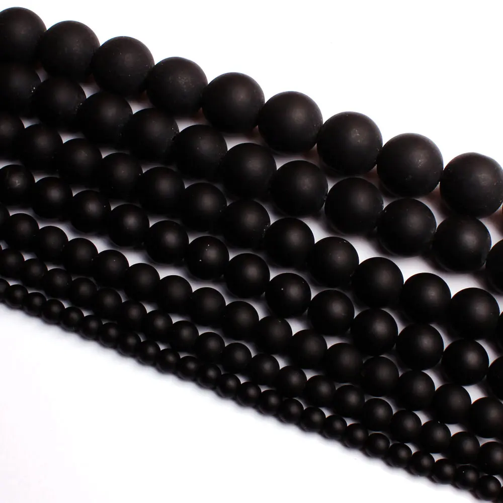 

Round Natural Agates Frosted Black Bracelet Necklace Jewelry Beads 38cm 4, 6, 8, 10, 12, 14, 16, 18, 20mm wj55