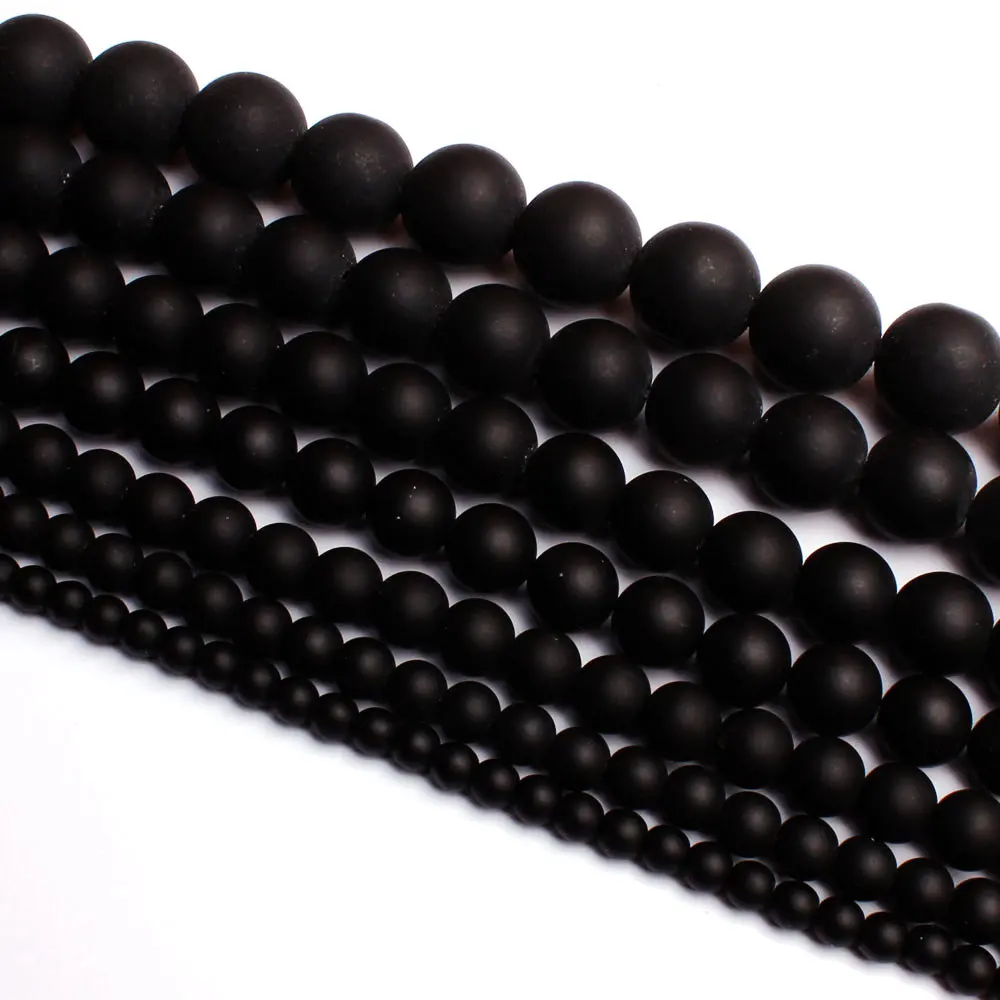 High Quality Round Natural Agates Frosted Black Bracelet Necklace Jewelry Gems Beads 38cm 4 6 8 10 12 14 16 18 20mm wj55 | Украшения и