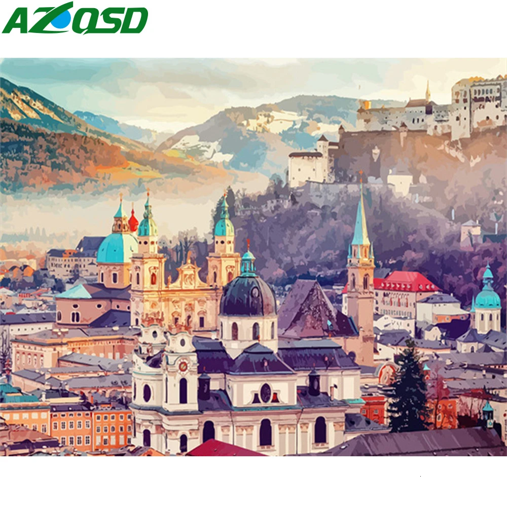 AZQSD DIY краски по номерам пейзаж 50x40 см ручной работы подарок город масляные краски ing по номерам полный набор для взрослых Декор для дома