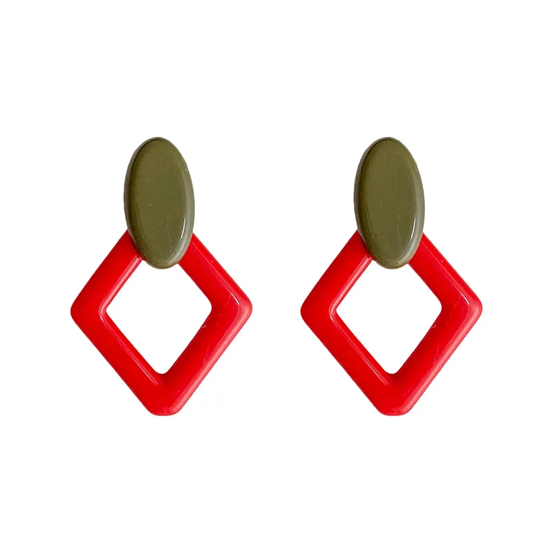

2021 new contrast color rhombus personality rhombus shape simple cold wind exaggerated earrings fashion earrings women