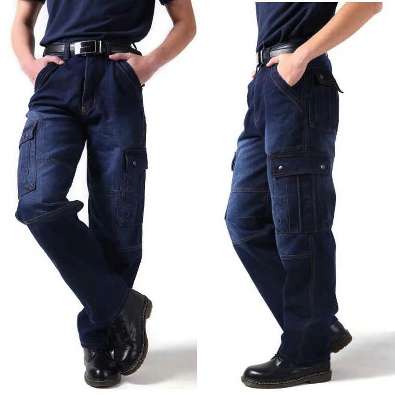 Men Jeans Fashion Loose Big Pockets Hip-Hop Skateboard Jeans Casual Men Denim Pants Design Brand Joggers Jeans