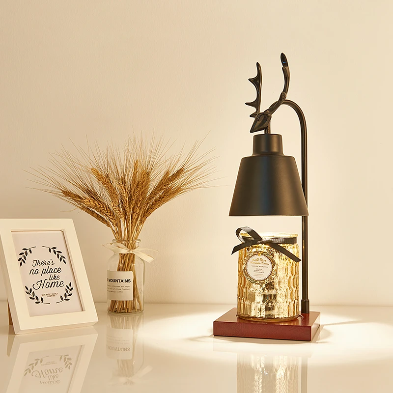 

Wooden Base Aromatherapy Electric Intelligent Wax Melt Lamp Metal European Candlestick Centerpiece Kandelaar Room Decor AH50CH