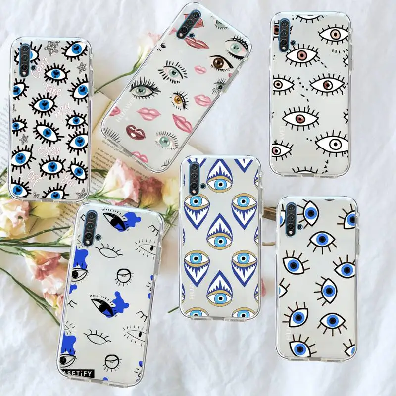 

Lucky Eye Blue Evil Eye Print Phone Case Transparent for Huawei honor P mate 40 20 30 10 50 i 9 x mate pro lite 8a