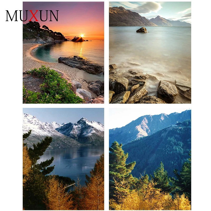 Алмазная 5d Вышивка MUXUN A80181 сделай сам круглая вышивка картина с закатом на озере