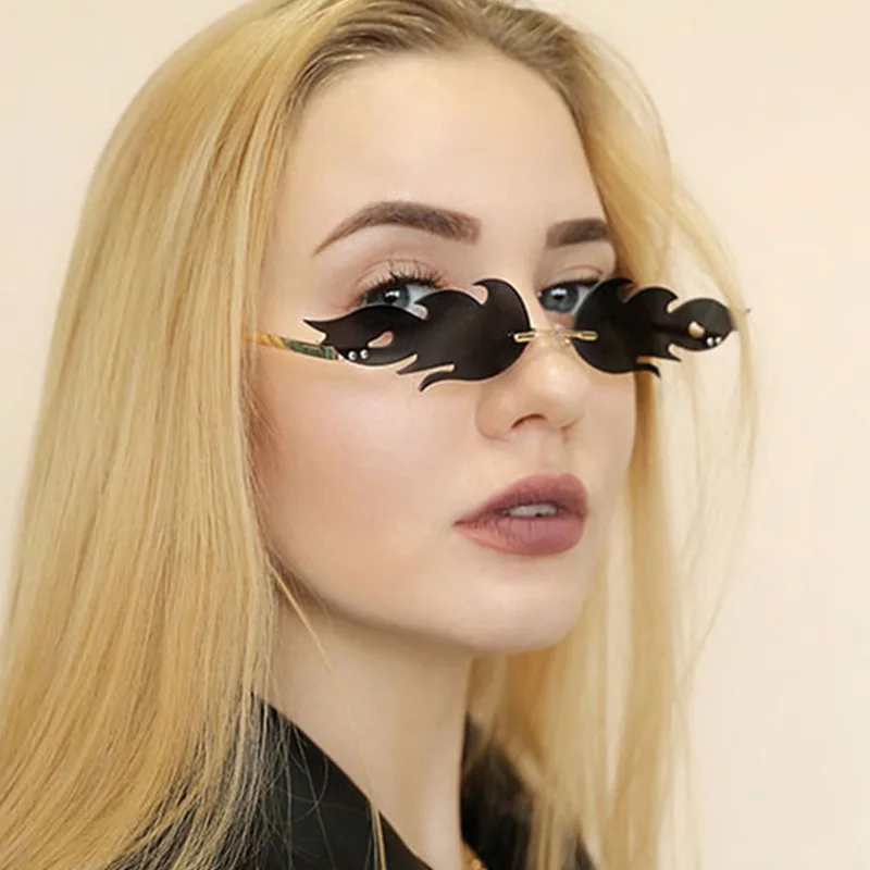 Женские солнцезащитные очки без оправы винтажные зеркальные с металлическими