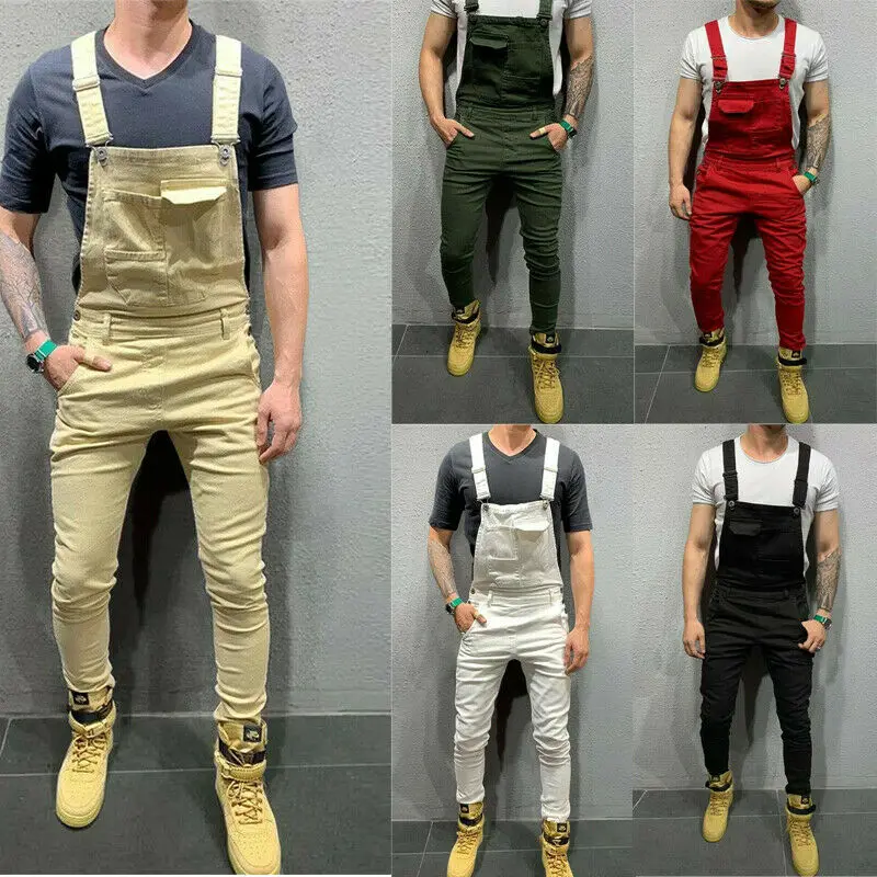 Модный мужской комбинезон без рукавов длинные брюки облегающие узкие джинсы