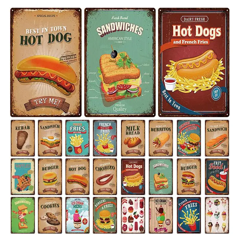 Металлический знак в виде гамбургера металлический винтажный жестяной для