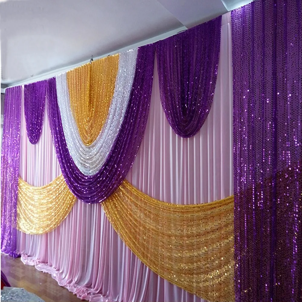 

10ft*20ft Luxury Wedding Backdrop Stage curtain with Bling Shiny swags and drapes Wedding Decoration