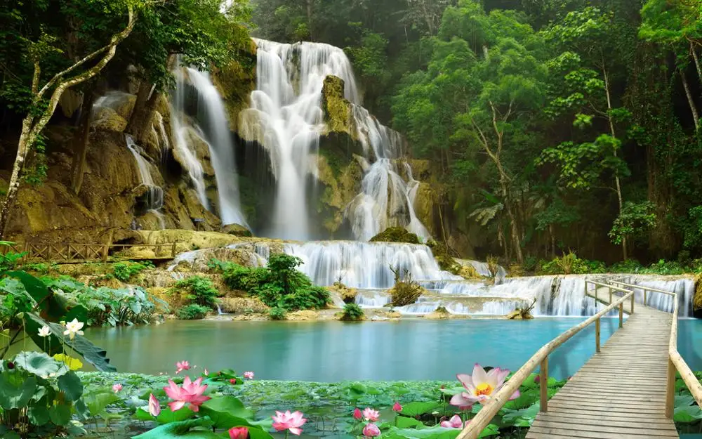 customize Scenic waterfall blackout curtains For living room bedrooms chinese window curtain |