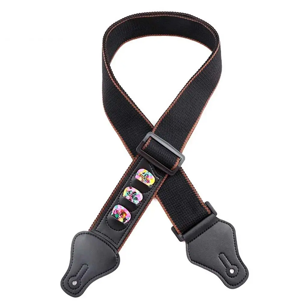 

Guitar Strap Pure Cotton Neck Belt Band Adjustable Leather End Guitar Straps for Folk Guitar with Three Guitar Pick Pocket