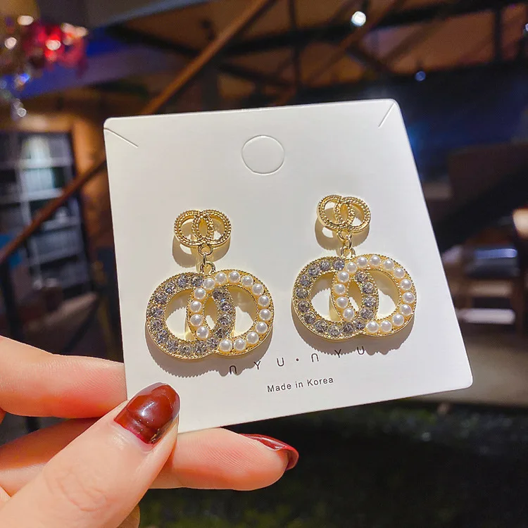 

Luxury Brand Gold Color Pearl Drop Earrings for Women Girl 2021 New Fashion Bijoux Round Dangle Earrings Wedding Jewelry Gifts
