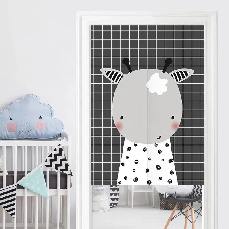 

Door Curtain Children's Bedroom Fabric Funny Partition Curtain Toilet Kitchen Short Curtain Cartoon Animals