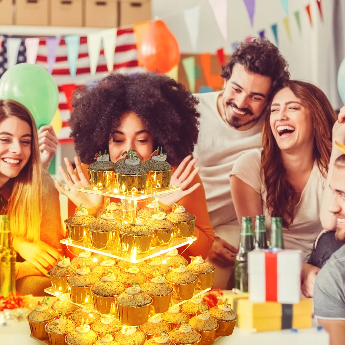 Квадратная подставка для кексов 4-уровневая акриловая торта десерта дерева башни