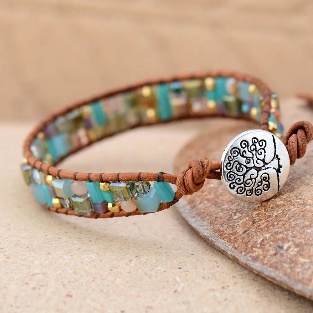 Браслет женский кожаный с бусинами и пуговицами в стиле бохо|leather wrap bracelet|wrap