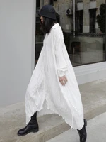 superaen 2021 japanese dark style big size loose black white wrinkled streetwear buttons long dresses for women