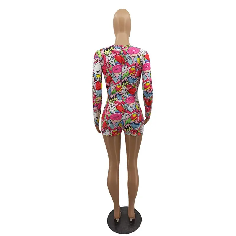

Womens jumpsuit cartoon printed long sleeve skinny bodycon housewear fashion playsuits