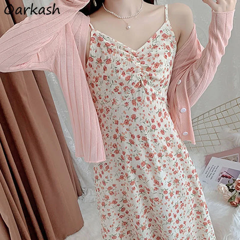 

Sleeveless Dress Women V-neck Tender Floral Sexy Summer Elegant Ladies Hot Sale Maxi Retro Design Popular Fashion Sundress New