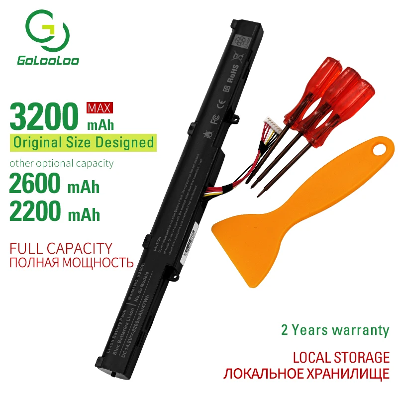 

Golooloo 4 cells laptop battery X550E for Asus X450 X450E X750JA A450C A450V A450E X751M X751MA-DB01Q A450 X751MA X751L K751L
