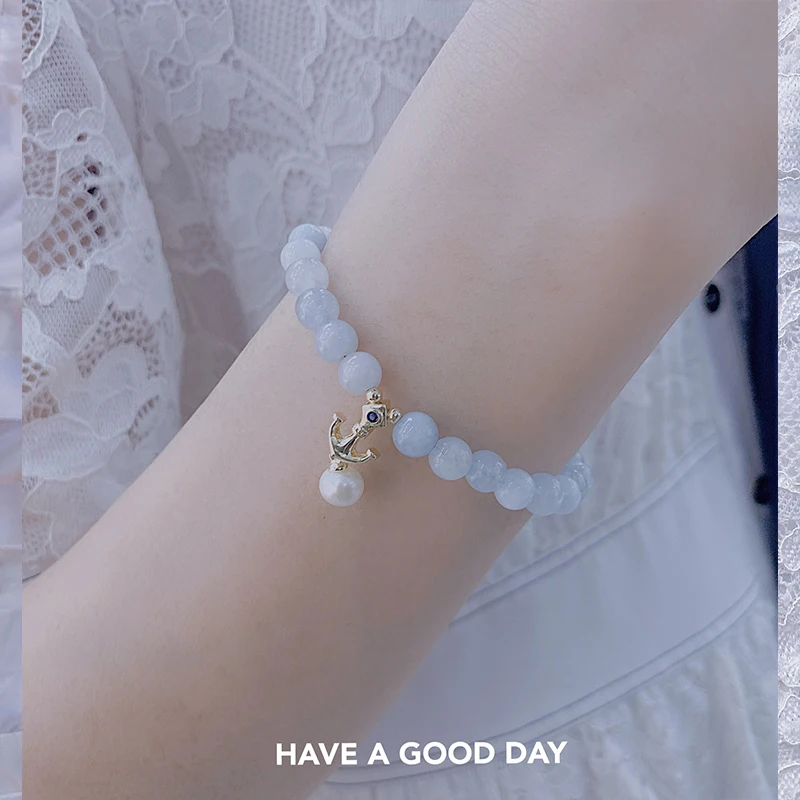 

Ocean and Anchor Pearl Bracelet European And American Fashion Anchor Freshwater Pearl Ladies Bracelet Couple Bracelet Gift