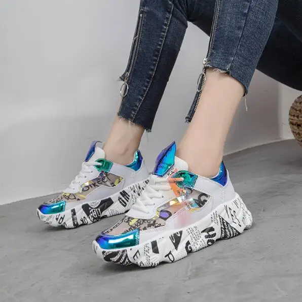 Кроссовки женские на платформе толстая подошва круглый носок повседневная обувь