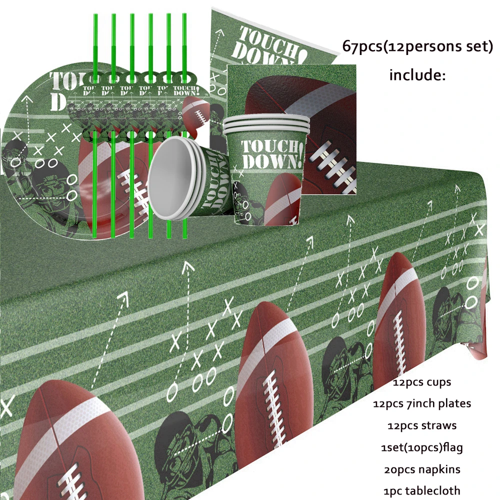 Набор посуды для регби на 12 персон тарелок салфеток чашек соломинок с флагом