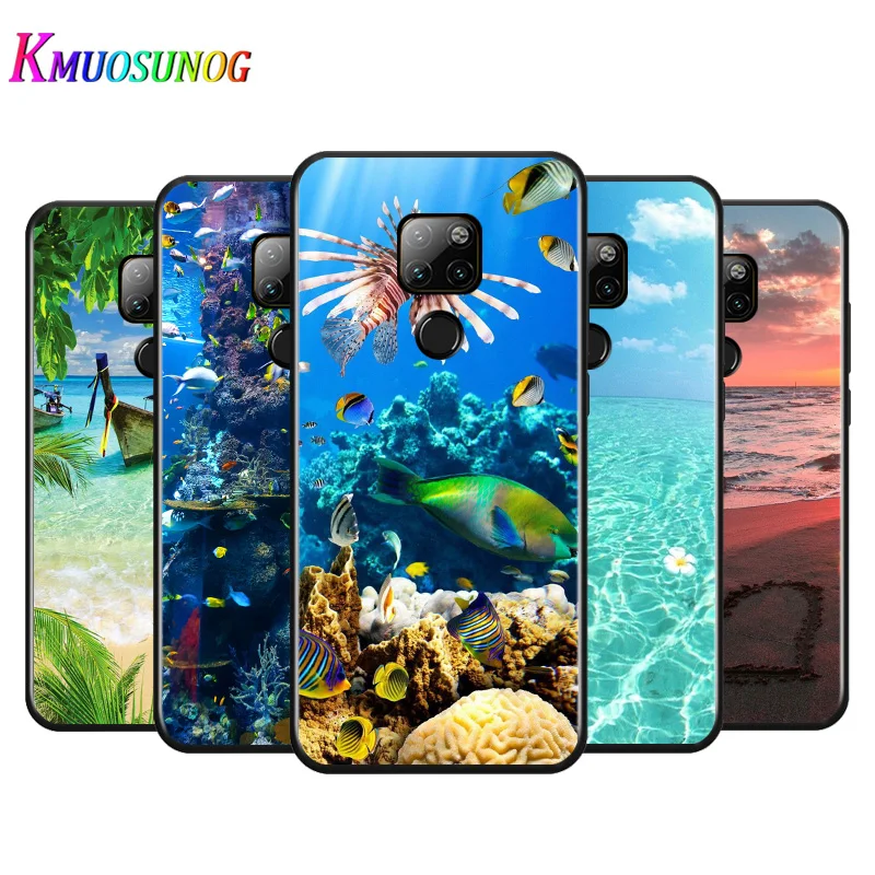 Мягкий черный чехол для телефона с изображением морского пляжа и заката Huawei Mate 10