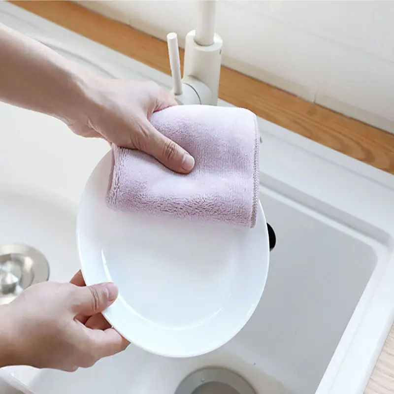 Полезная ткань из микроволокна, 3 шт., двухсторонняя водопоглощающая ткань для мытья посуды, кухонное полотенце для мытья посуды, тряпка для кухни, не жирная