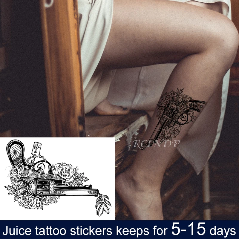 Водостойкая Временная тату-наклейка с чернилами для сока пистолет роза цветок