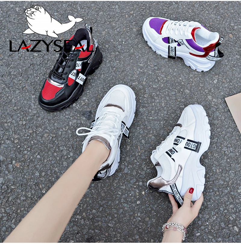 LazySeal/обувь, увеличивающая рост; женские кроссовки; ботильоны для женщин; обувь на шнуровке с круглым носком на массивном каблуке; женский Вулканизация