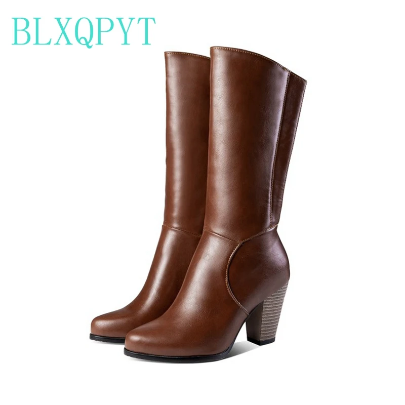 

BLXQPYT SUPER Size 34-52 Ankle boots women Fashion pointed toe zipper High Heels 8cm Party Wedding Pumps ShoesWITH FUR woman 917