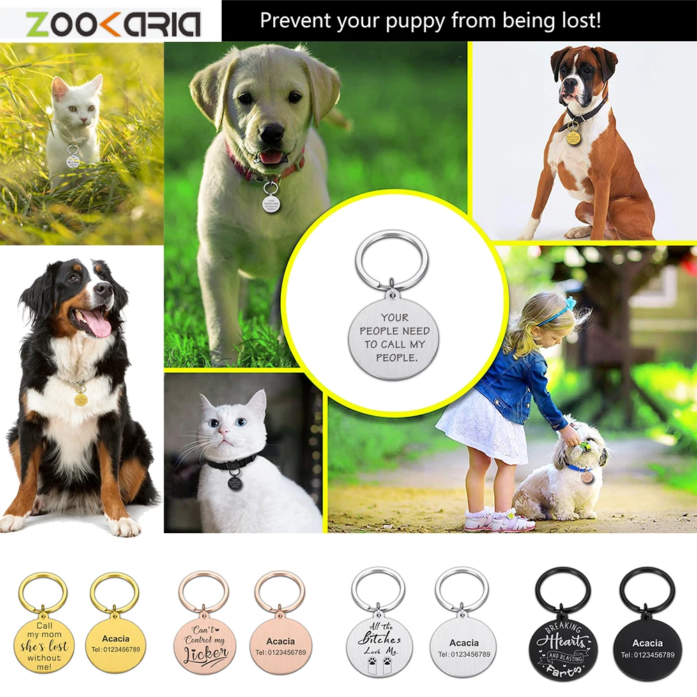 

Cat Dog ID Tag Custom Free Engraving Personalized Engraved Collar Pet Charm Name Pendant for Puppy Keyring Pets Accessories