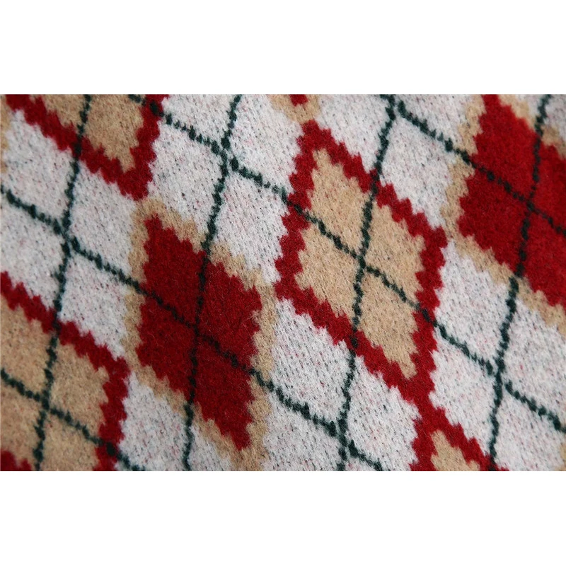 

Women Sprint Autumn Fashion Argyle Plaid Za Red Sweaters Jumpers Female Casual V-Neck Sleeveless Knitted Pullover Vest