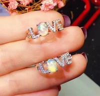 fashion silver love ring for girl 5mm7mm natural opal ring 925 silver opal jewelry silver letter ring gift for woman