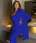 Синее Новое Женское Бандажное платье, сексуальное платье с одним плечом, длинным рукавом и бантом, облегающее Клубное платье знаменитости, вечерние облегающие осенние платья 2020
