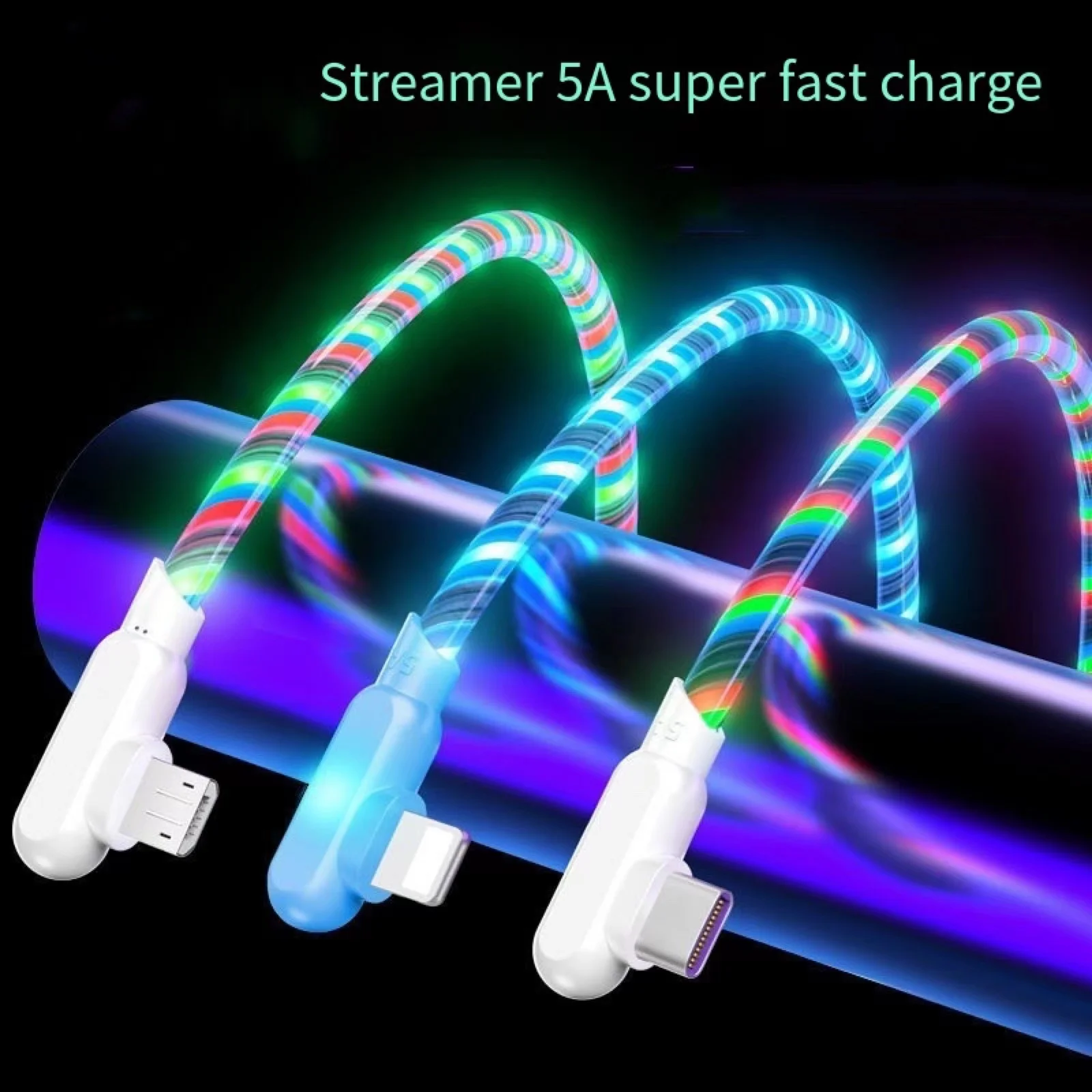 

Flow Luminous Lighting usb cable for iPhone 13 12 11 Pro 3 in 1 2in1 LED Micro USB Type C 8-Pin charger for Huawei Xiaomi