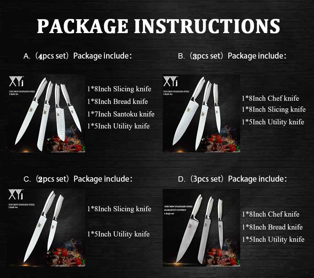 XYj профессиональный набор кухонных ножей из нержавеющей стали 4 шт. нож для