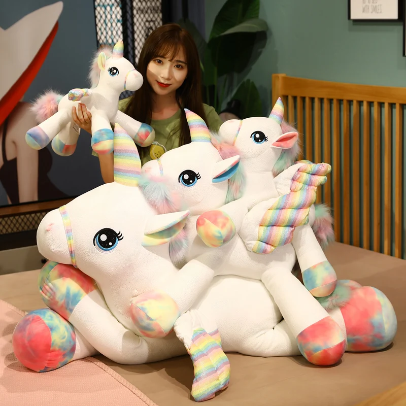 

New 40/55/80cm Stuffed Kawaii Unicorn Plush Toy Colorful Flying Horse Doll Baby Children Sleeping Pillow Unique Valentine Gifts