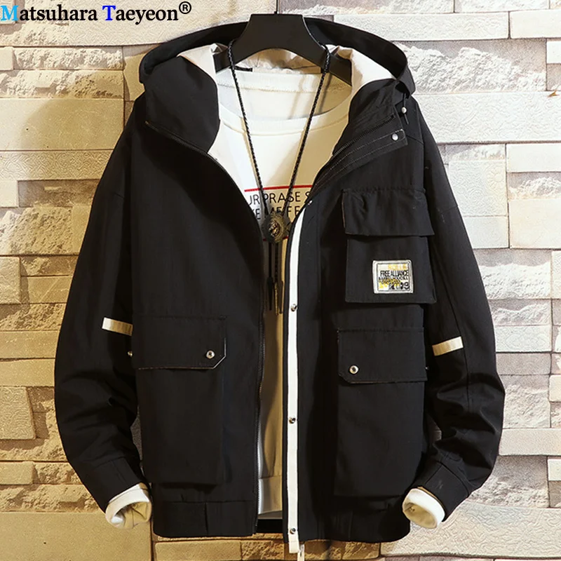 

2019 New Arrived Autumn Multi-pocket sweatshirt hoodies Men Hip Hop patchwork Jacket Coat Streetwear Hoodie