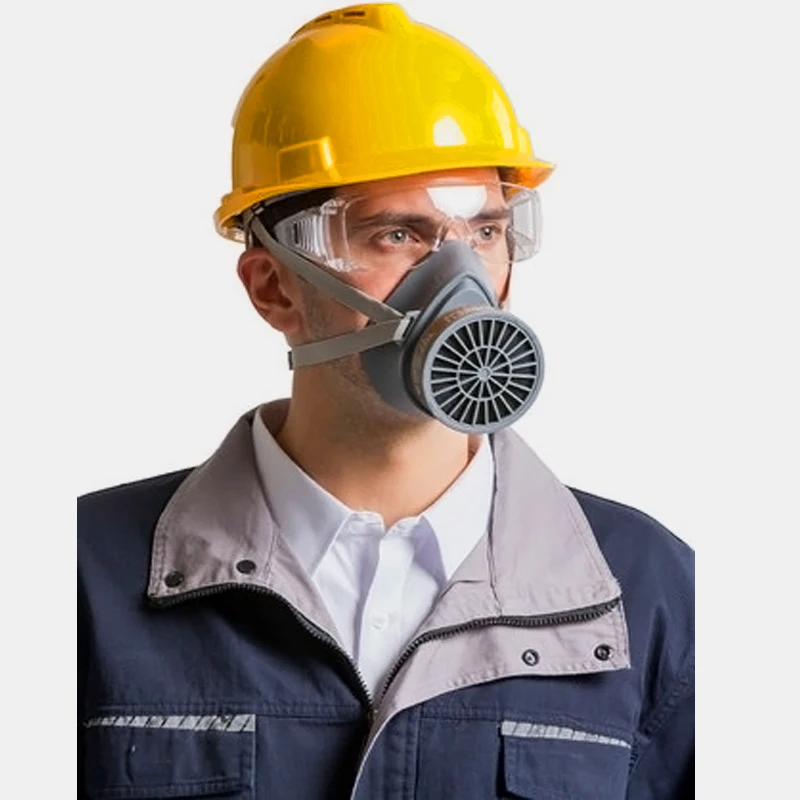 

2 in 1 Half Face Mask Gas Mask Air Respirator Industrial Chemical Painting Spraying Construction Work Dustproof Mask Safety