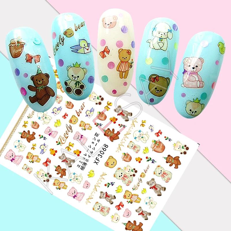 Наклейки для ногтей серии Cartoon Bear лак Дизайн 3D самоклеящиеся наклейки фольга